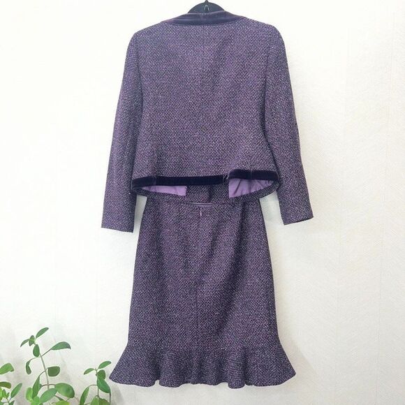 Albert Nipon Pockets Purple Tweed And Velvet 2pc Skirt Suit Set Womens Size 6P - Picture 5 of 16